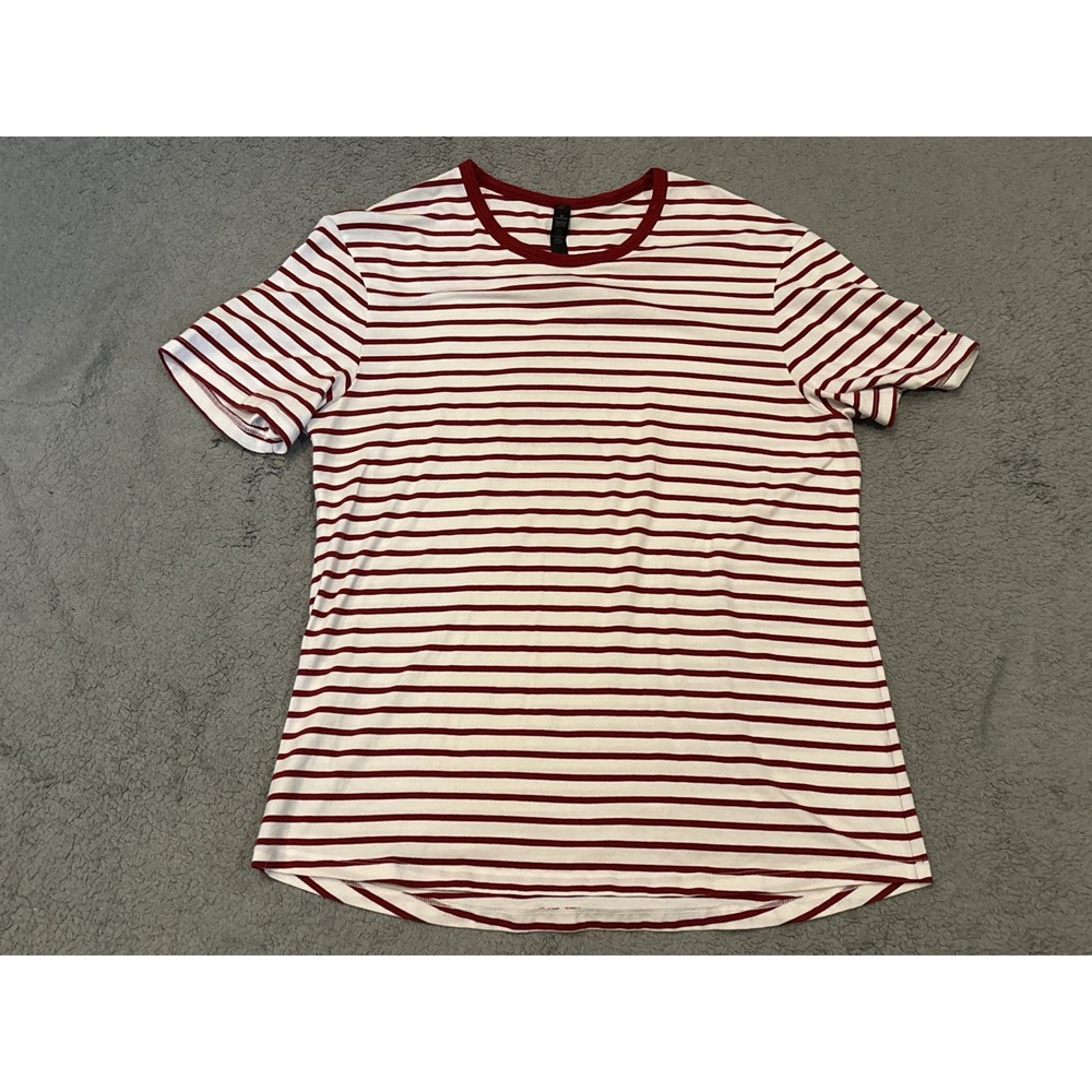 Lululemon Womens Pima Cotton SeaCell Striped Ringer T-Shirt Red White Large